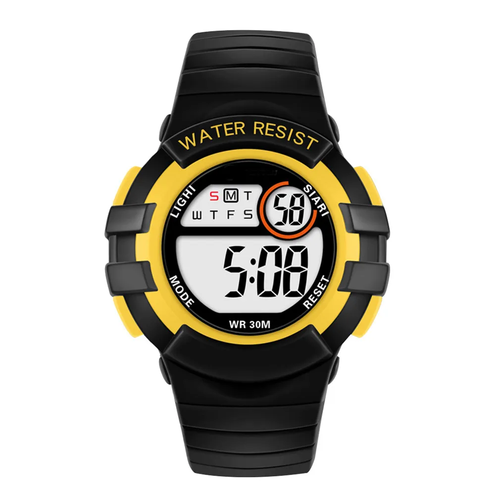 Watch Unisex Digital Wristwatch Black Shell Yellow Circle Waterproof Luminous Stopwatch Alarm Precise Time