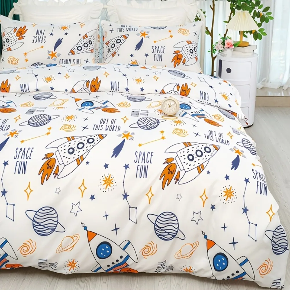 3pcs Bedding Set Saturn Rocket Astronaut 3D Printed Cozy Duvet Cover Set King Queen Twin Single Size Birthday Gift Bedroom Decor