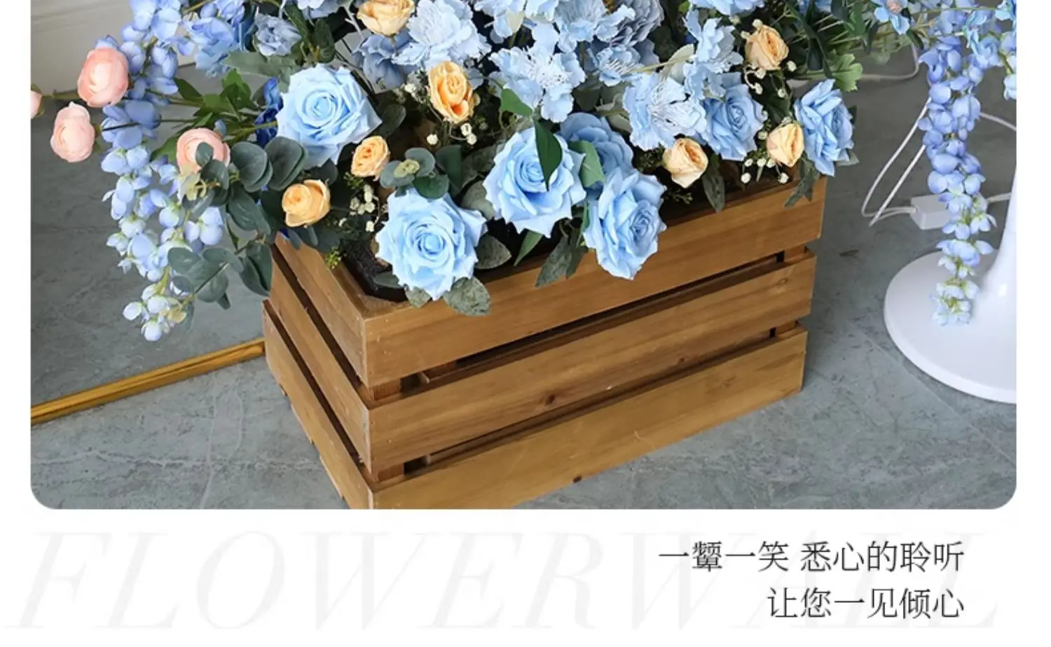 Blaues Künstliches Hochzeitsbogen-Blumen-Set Rosen-Hortensien-Blumenarrangement Hängende Blumen-Kulisse für Zeremonien und Partydekoration – Detail 4