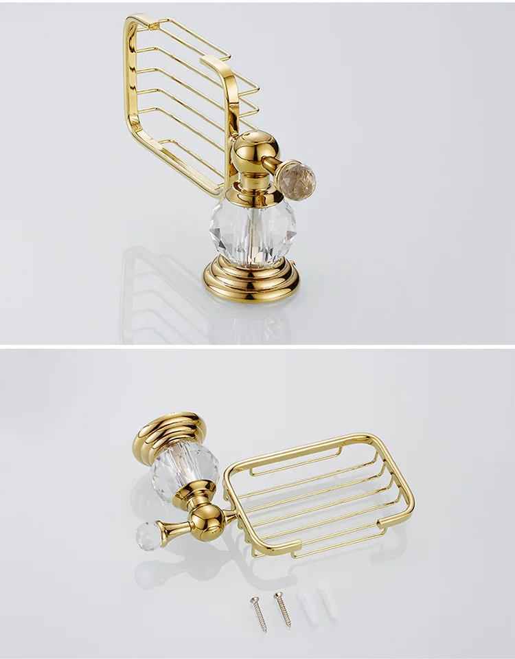 Crystal Soap net stand, Gold Toilet Bathroom Accessories Zinc Alloy hanger Wall Mounted with soap disher Retro design Shelf