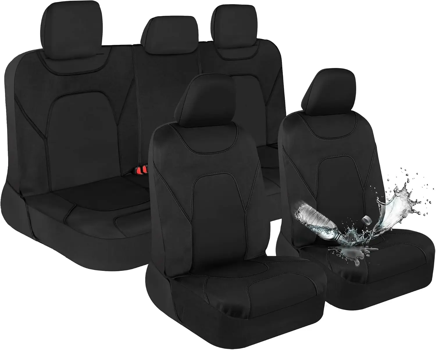 Waterproof Car Seat Covers Full Set – Black Seat Covers for Car Front & 60/40 Split Back Bench - Carseat Cover for Trucks, SUV,