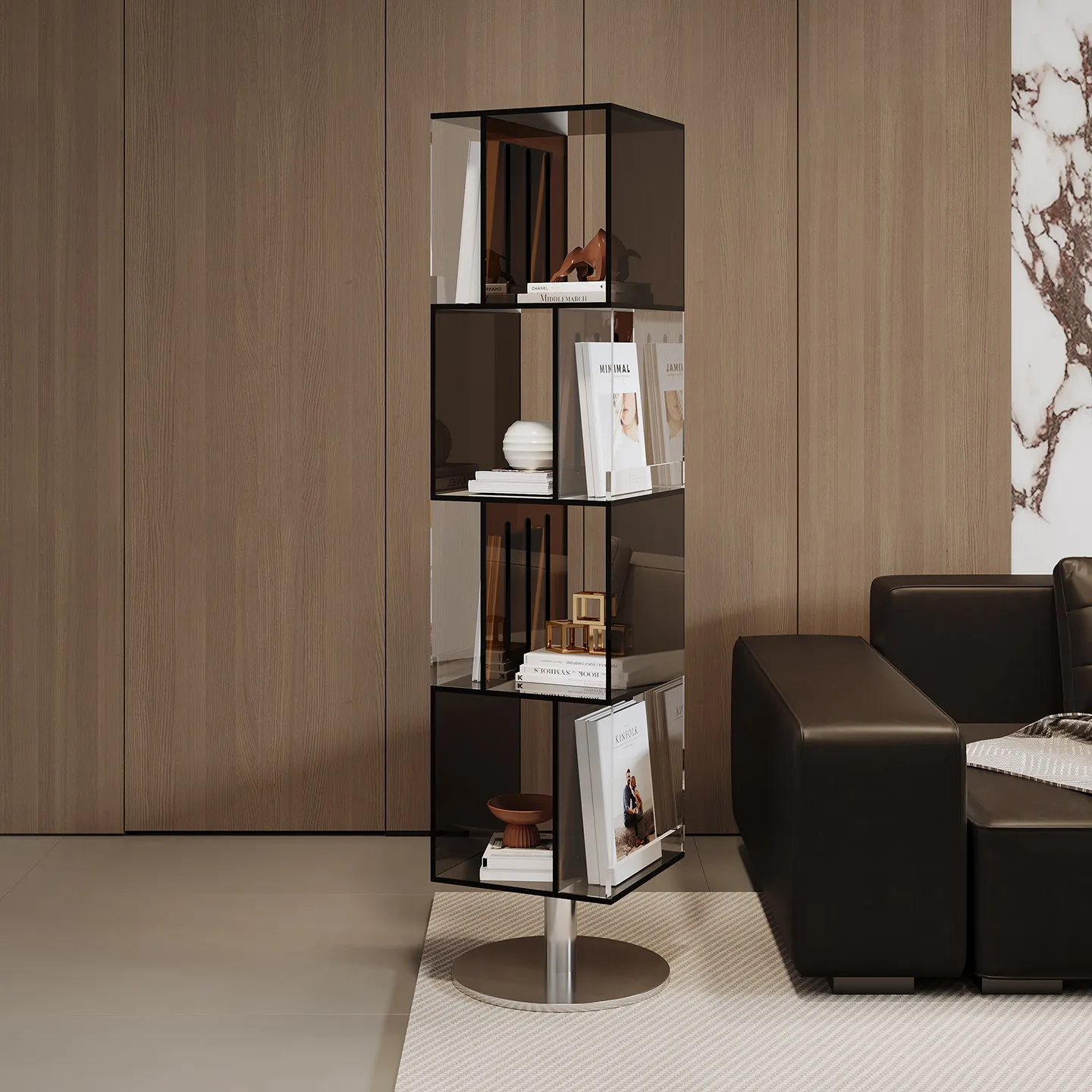 New acrylic storage rack, rotating floor-standing storage rack, living room sofa display rack, office newspaper rack