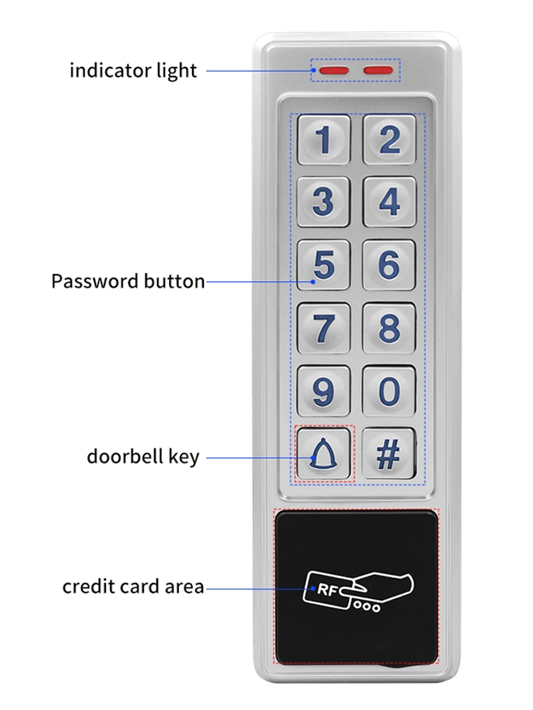 Outdoor Waterproof Access Control Keypad RFID Keyboard System 125KHz RFID Card Reader Metal Touch Controller Wiegand26 Doorbell