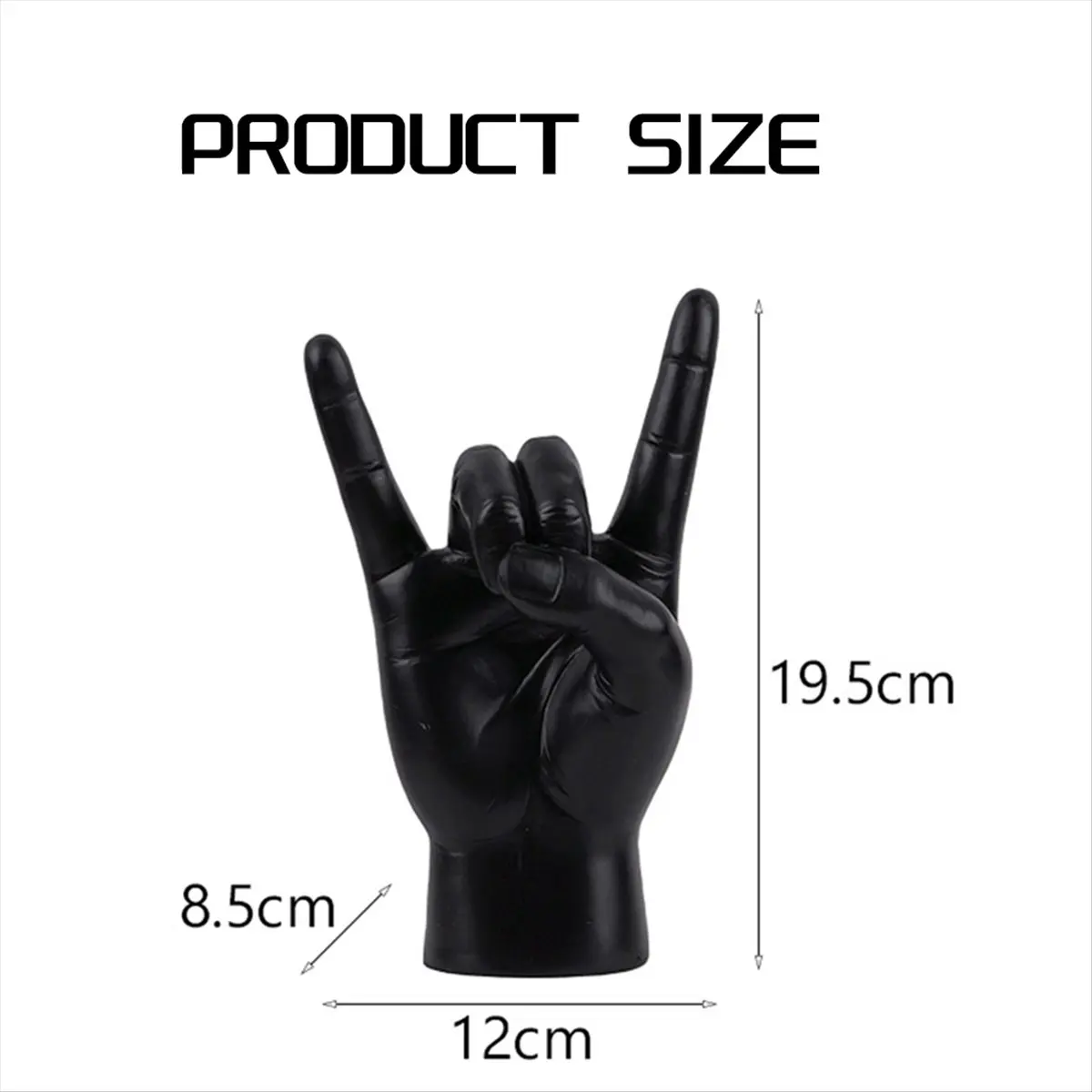 Rock Hand Gesture Statue Rock Music Art Craft Finger Sculpture for Rock Music Lover Study Room Decor, Black R Hand-A49I