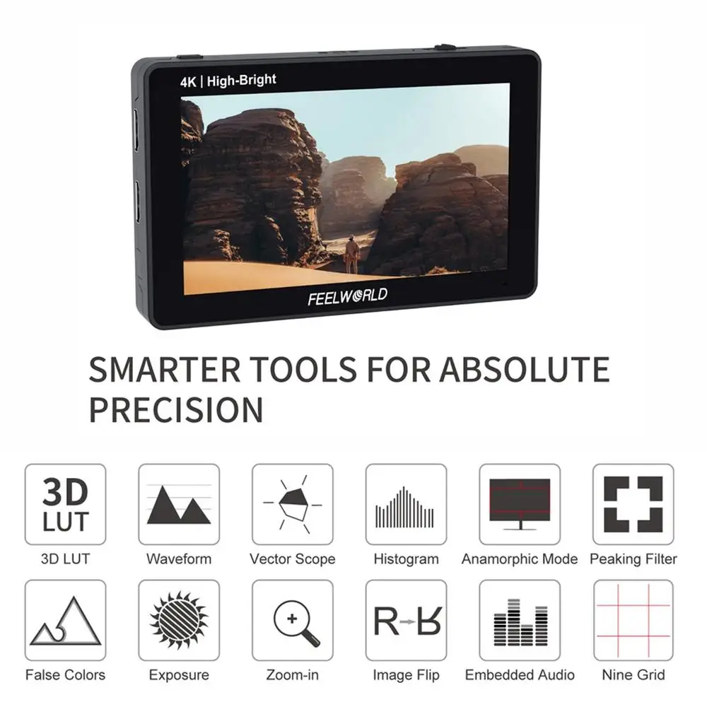 شاشة Feelworld F6 PLUSX 5.5 بوصة تعمل باللمس على الكاميرا DSLR شاشة ميدانية ثلاثية الأبعاد LUT 1920x1080 4K شاشة فيديو F6 PLUS مطورة
