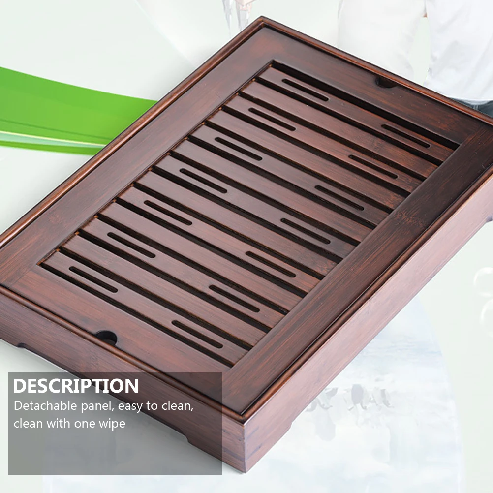 

1pc Rectangular Bamboo Tea Tray Large Capacity Detachable Anti-Slip Storage Tray For Home Household Tea Sets Water Fence Design