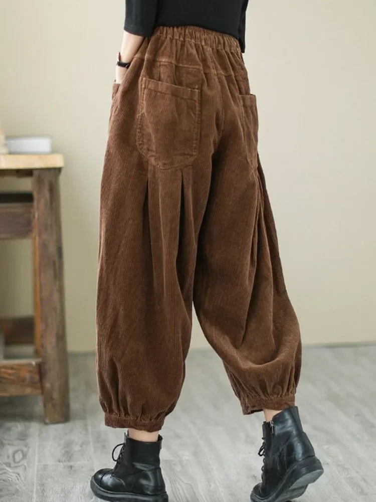 Baggy Corduroy Thicken Bloomers Pants Winter Womens High Waist Plush Velvet Harem Trousers Casual Warm E782