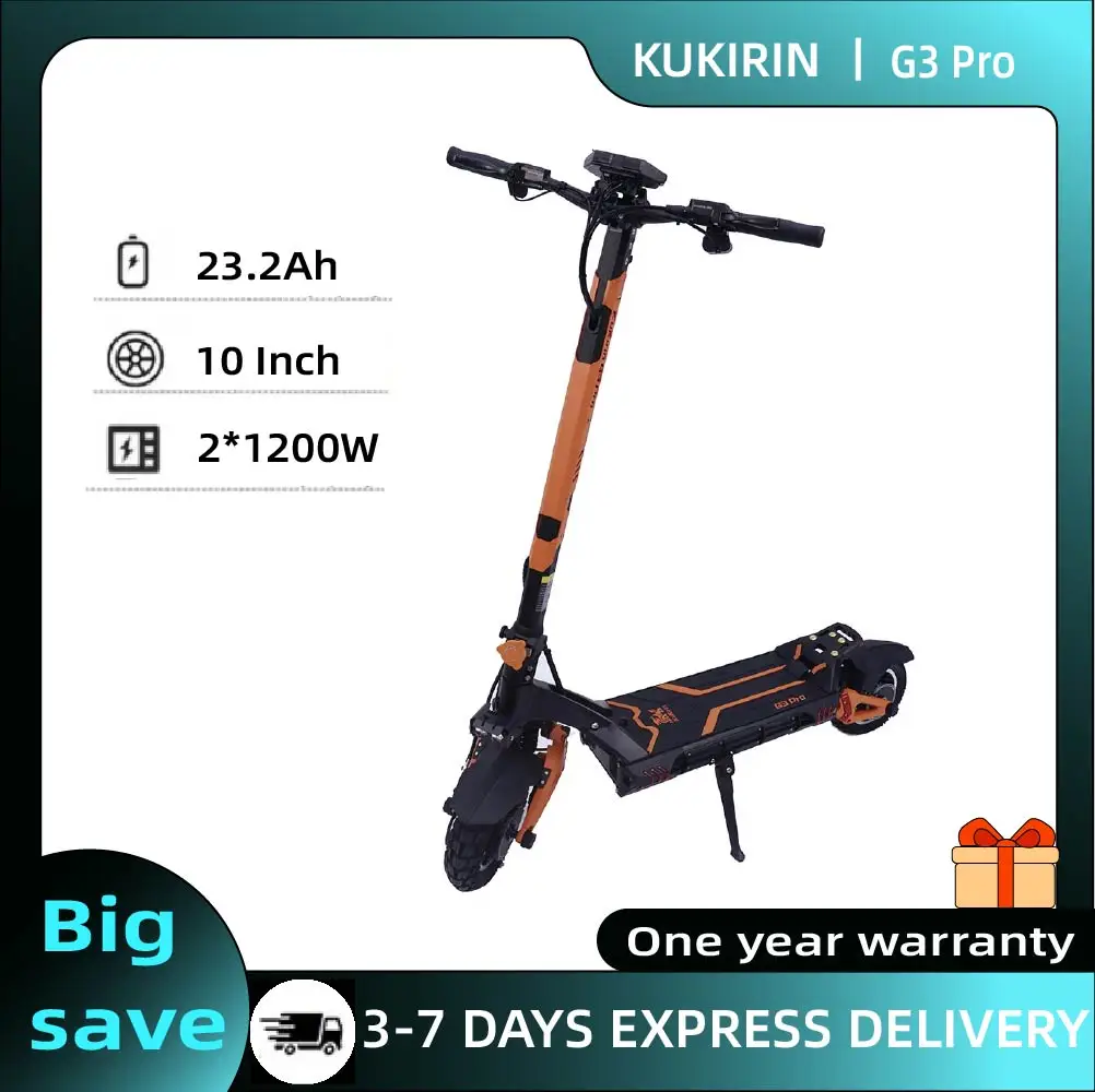 Hulajnoga elektryczna terenowa KuKirin G3 Pro z oponami 10'', silnikiem 1200W*2, hulajnoga elektryczna dla dorosłych, akumulator 52V 23.2Ah z możliwością wyjmowania, hulajnoga miejska.