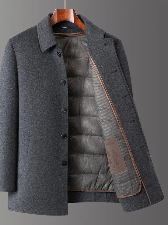 

Double-Sided Woolen Coat for Middle-Aged And ly Men Detachable Inner down Jaet Busin Casual Stand Fit Long Sve