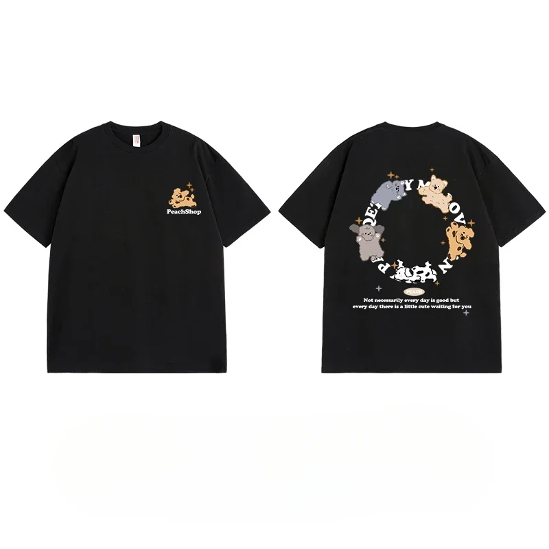 

Cartoon Dog Ring Letter Print Crew Neck Short Sleeved T-shirt Men's and Women's Summer Loose Cotton Crew Neck Tee Top Streetwear