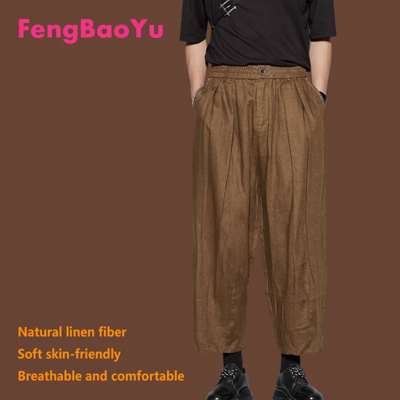 

Fengbaoyu Linen Spring Summer Men's Nine-point Pants Black Outdoor Straight Pants Temperament Men Business Casual Free Shipping