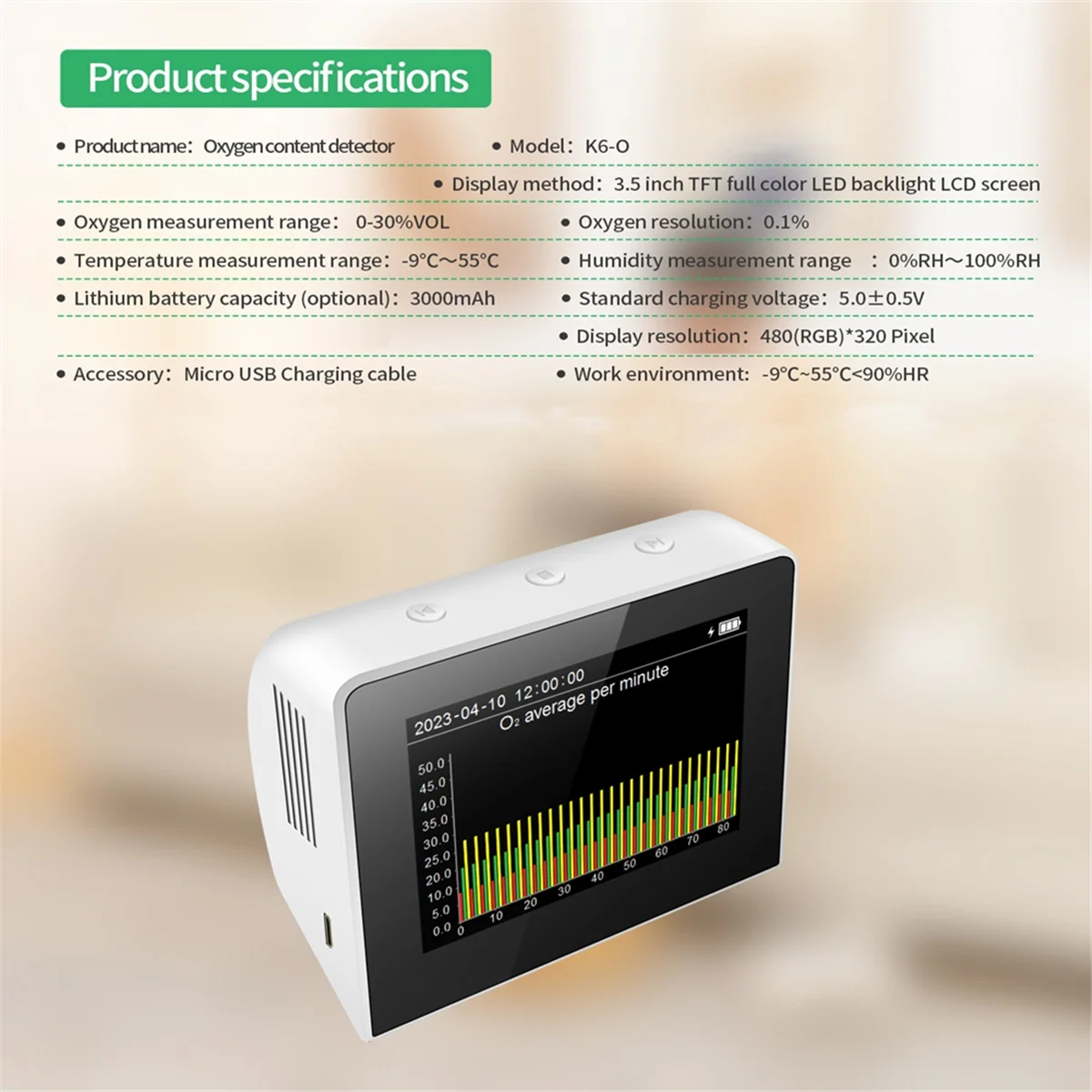 A002 Handheld Oxygen Concentration Detector Temperature and Humidity Detection Oxygen Detector Oxygen Test Exceeding Alarms