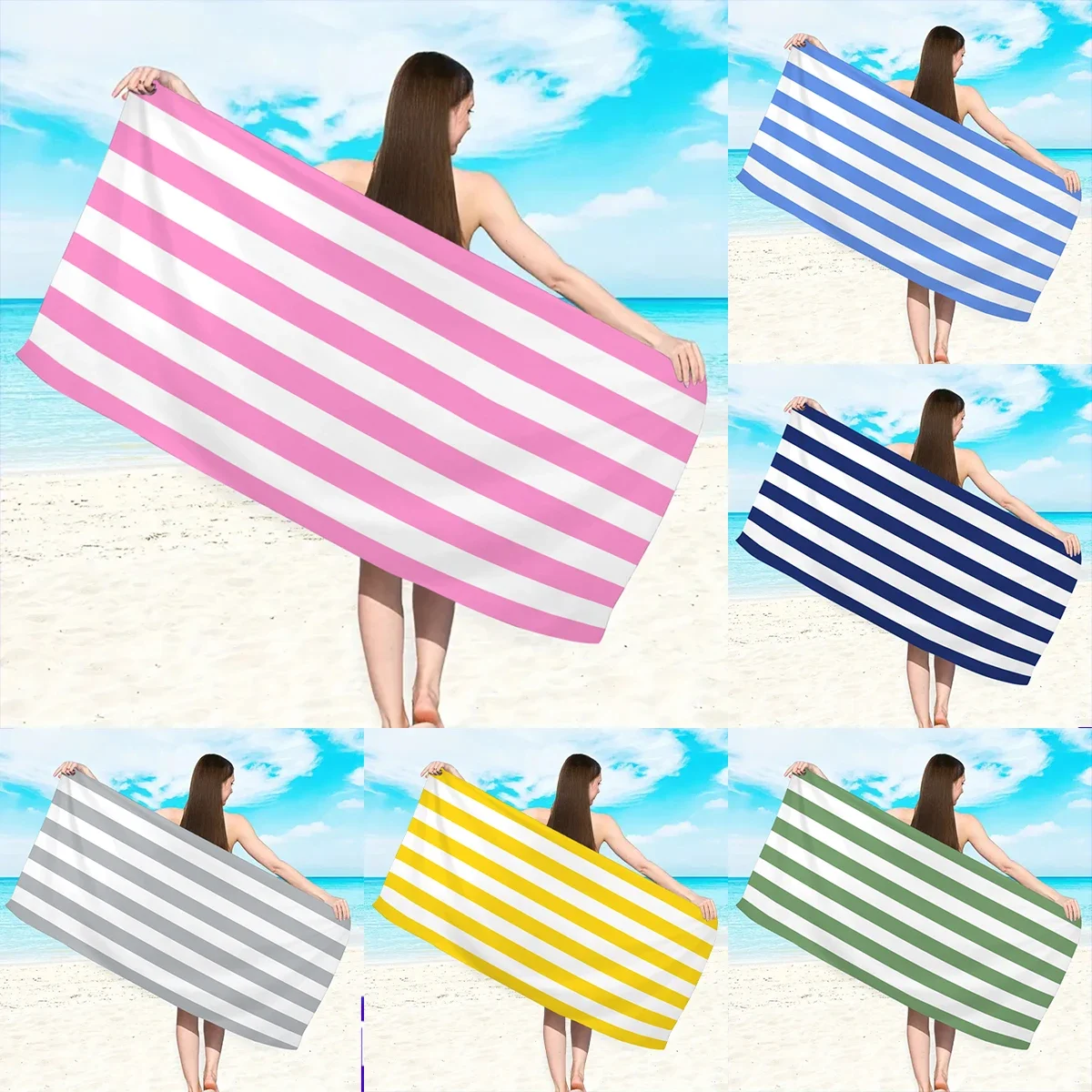 

1pc Minimally striped beach towel, ultra-fine fiber quick drying absorbent towel, beach swimming vacation beach towel