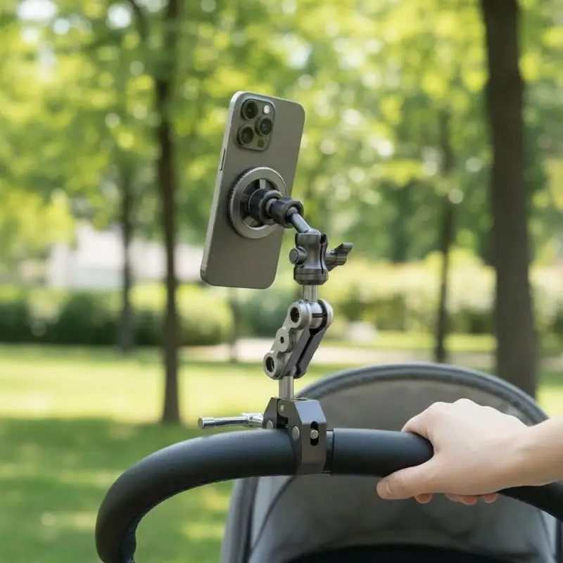 Magnetischer Handyhalter Vollmetall Rutschfester Telefonhalter für Fitness-Studio Laufband Spinning-Bike Kinderwagen Rollstuhl – Detail 4