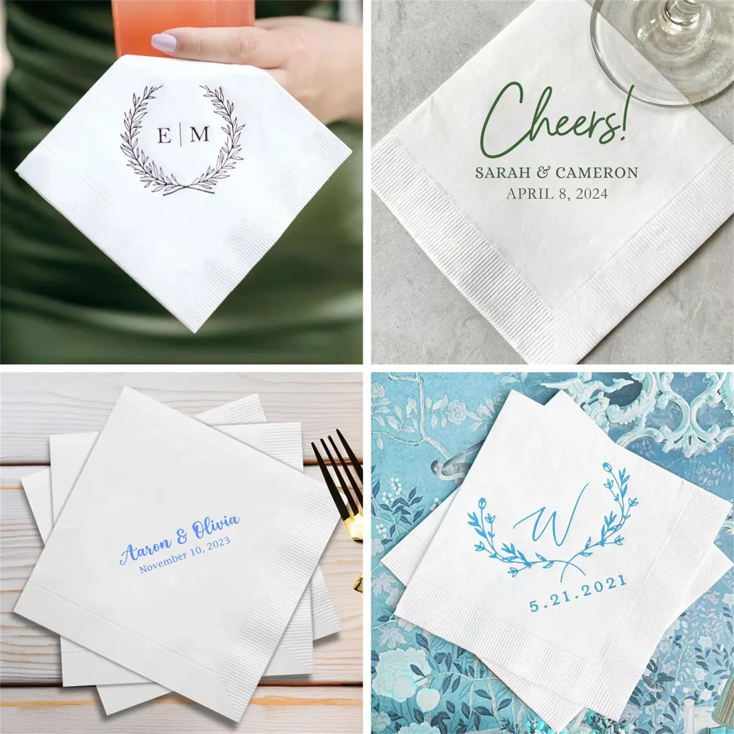 50 PCS Custom Napkins Personalized Napkins wedding Monogram logo initials Paper Party printed Cocktail Napkins Personalized wedd