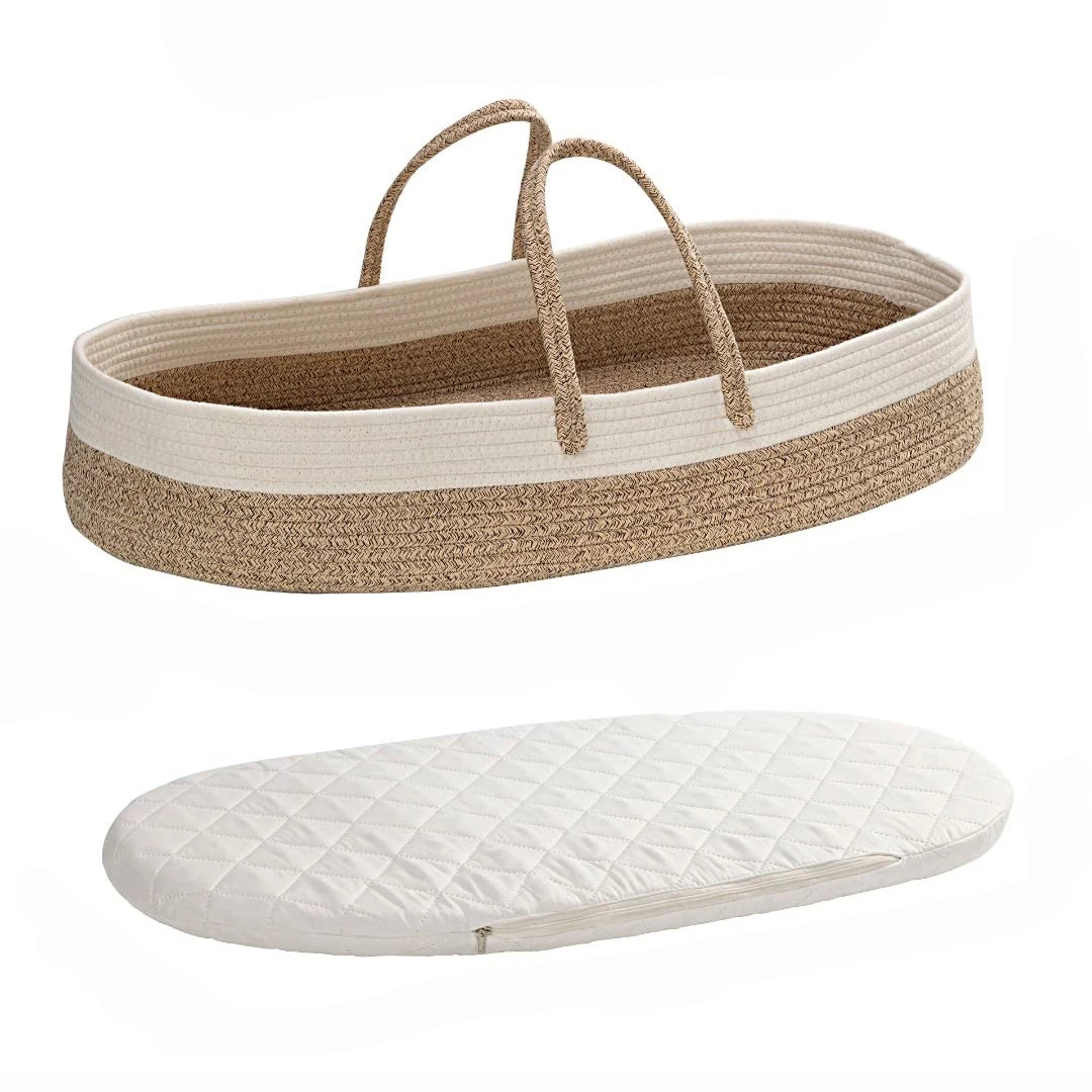 手織り綿ロープベビーおむつ替えバスケット、柔らかい厚いパッド付きベビーおむつ替えパッド
