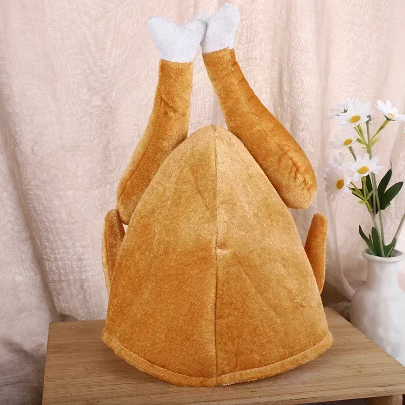 New Plush Roasted Thanksgiving Turkey Hat Novelty Cooked Chicken Bird Secret Santa Fancy Costume Dress Up Party Decoration - view 5