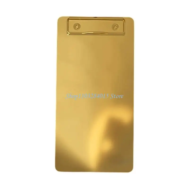 

R6FF Буфер обмена из нержавеющей стали, позолоченная доска для письма с надежным зажимом, вмещает до 50 листов для офисов,