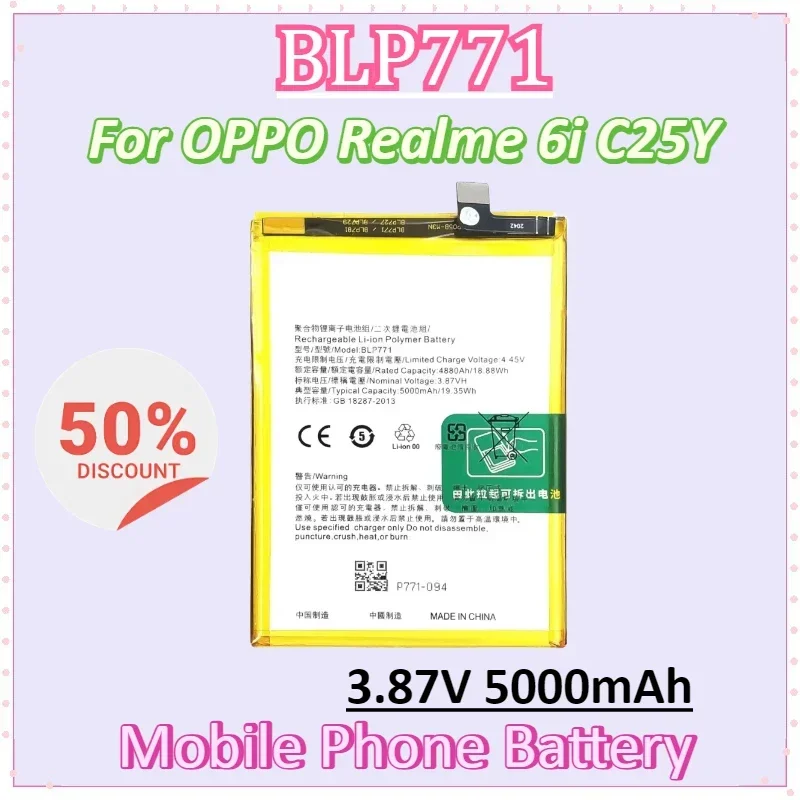 

BLP771 3,87 В 5000 мАч аккумулятор мобильного телефона для OPPO Realme 6i Realme C25Y Сменные аккумуляторы большой емкости