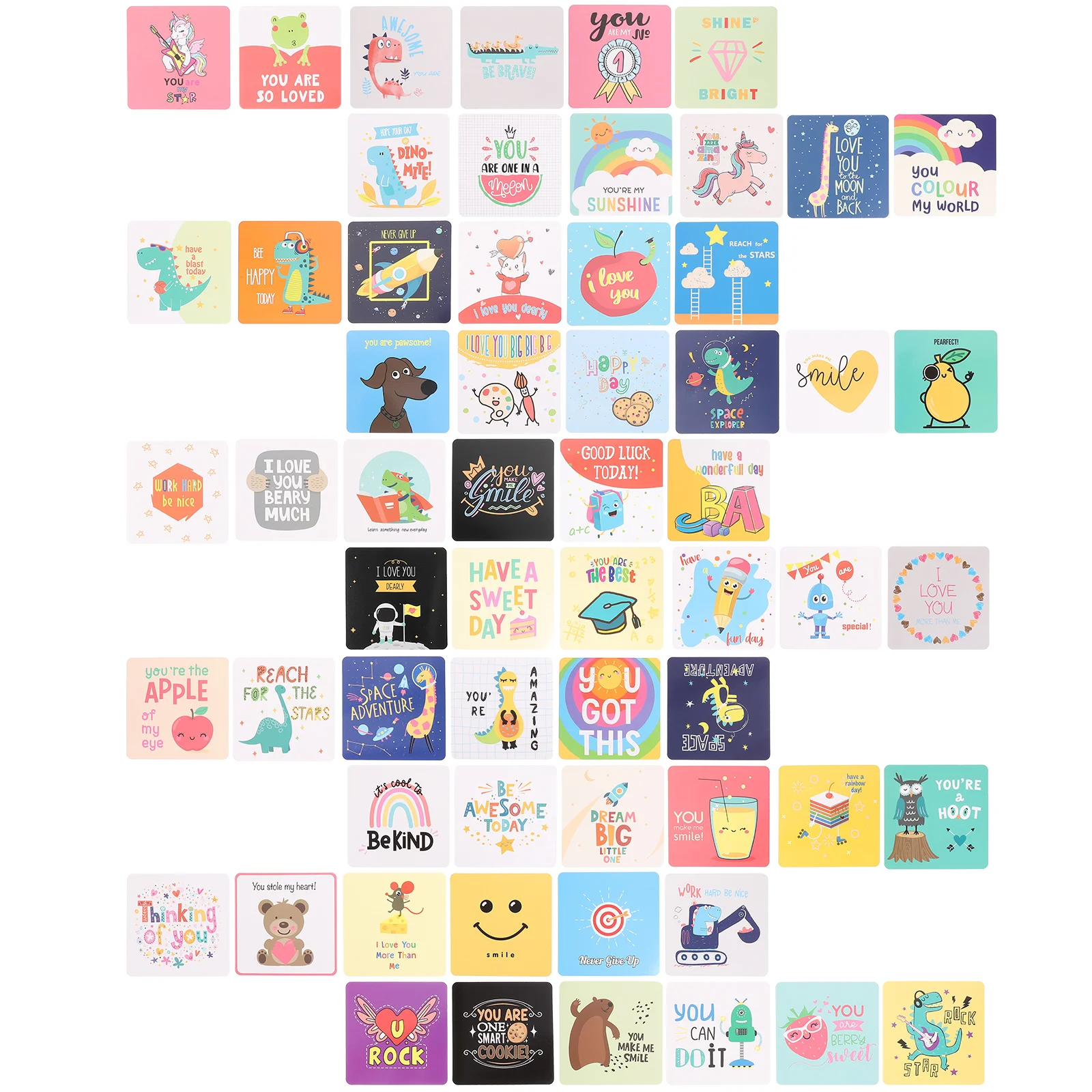 60 Pcs Cute Encouragement Note Card Lunchbox Kids Games Cards Positive Birthday Party Favors Paper Gaming