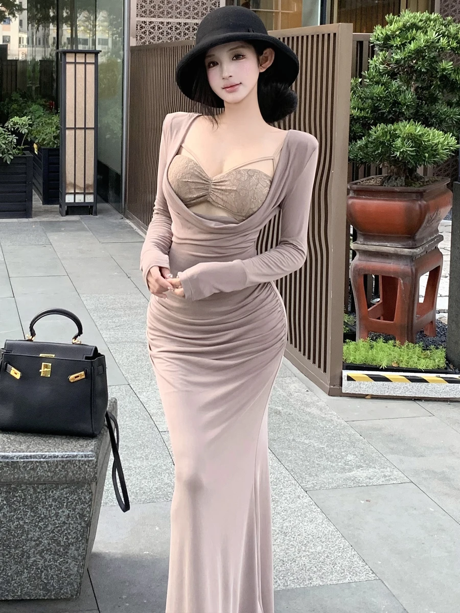 Slimming Lace Vest Top Bottom Pad Long Sleeve Underwear Set High Waist Skirt Sexy Fashion Women's Clothing Casual Wear