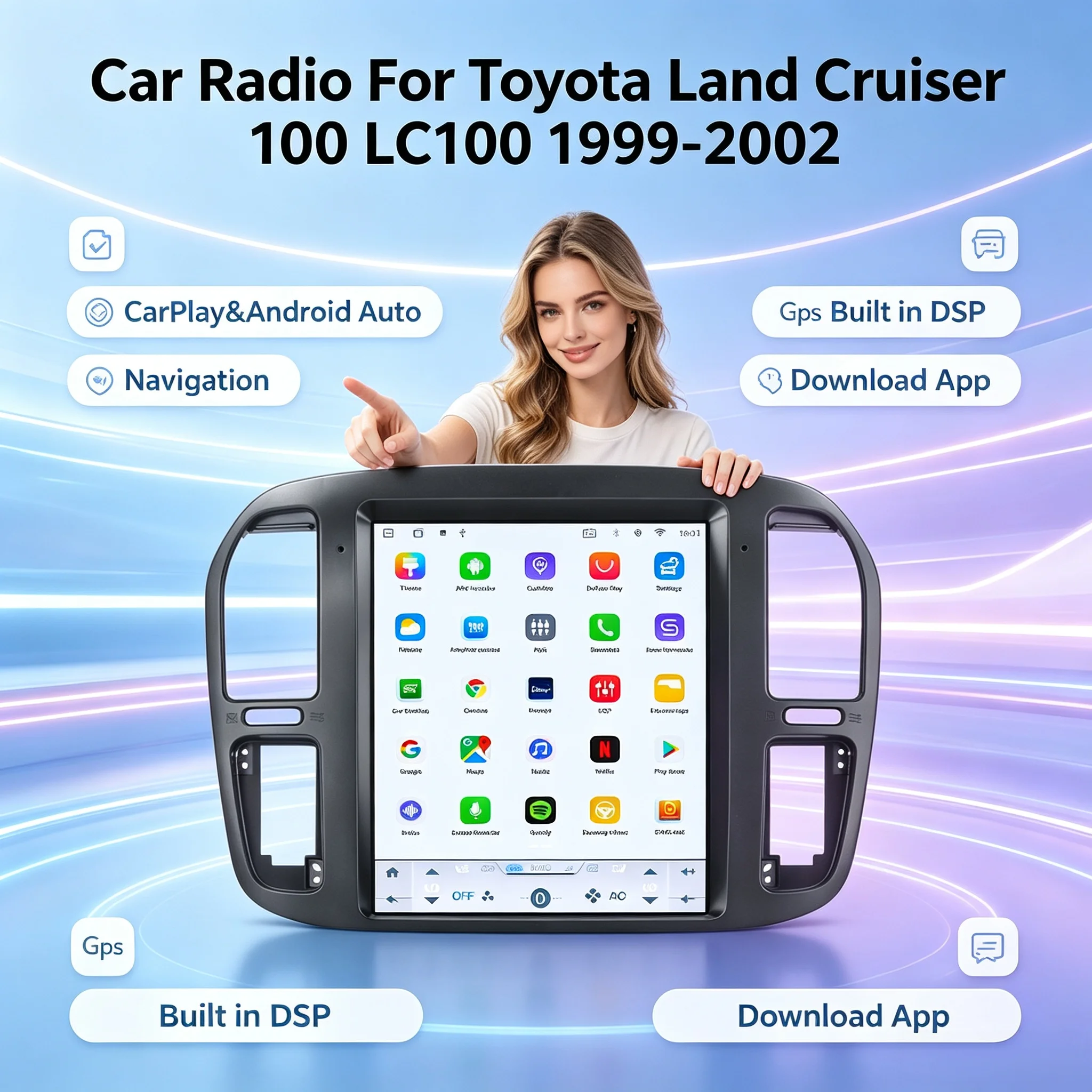 Car Radio For Toyota Land Cruiser 100 LC100 1998 1999 -2002 Carplay Android Auto Automotive Multimedia Bluetooth Built-in DSP