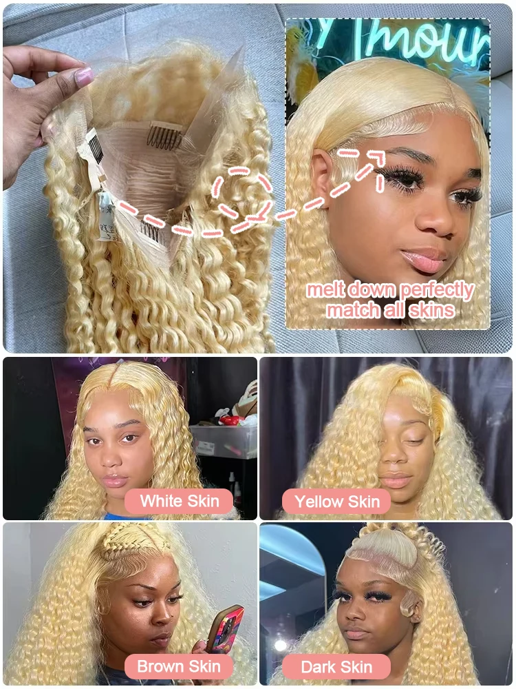 Losse Diepe Golf 13x6 HD Kant Frontale Menselijk Haar Pruik 36 40 Inch Krullend 613 Honingblonde Water Wave Kant Voor Pruiken Voor Vrouwen 250%