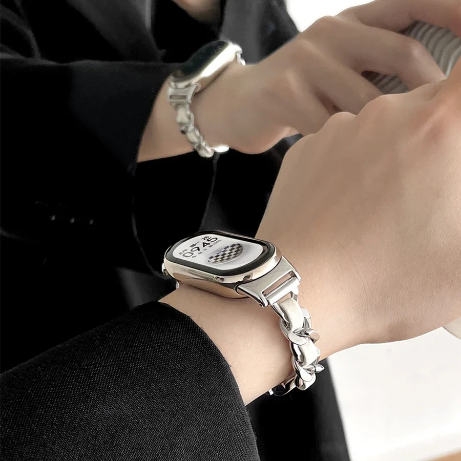 Pulseira feminina simples e fina para xiaomi mi band 8/9/10/nfc luz corrente de luxo pulseira de metal para miband 10 9 8 correa mi band