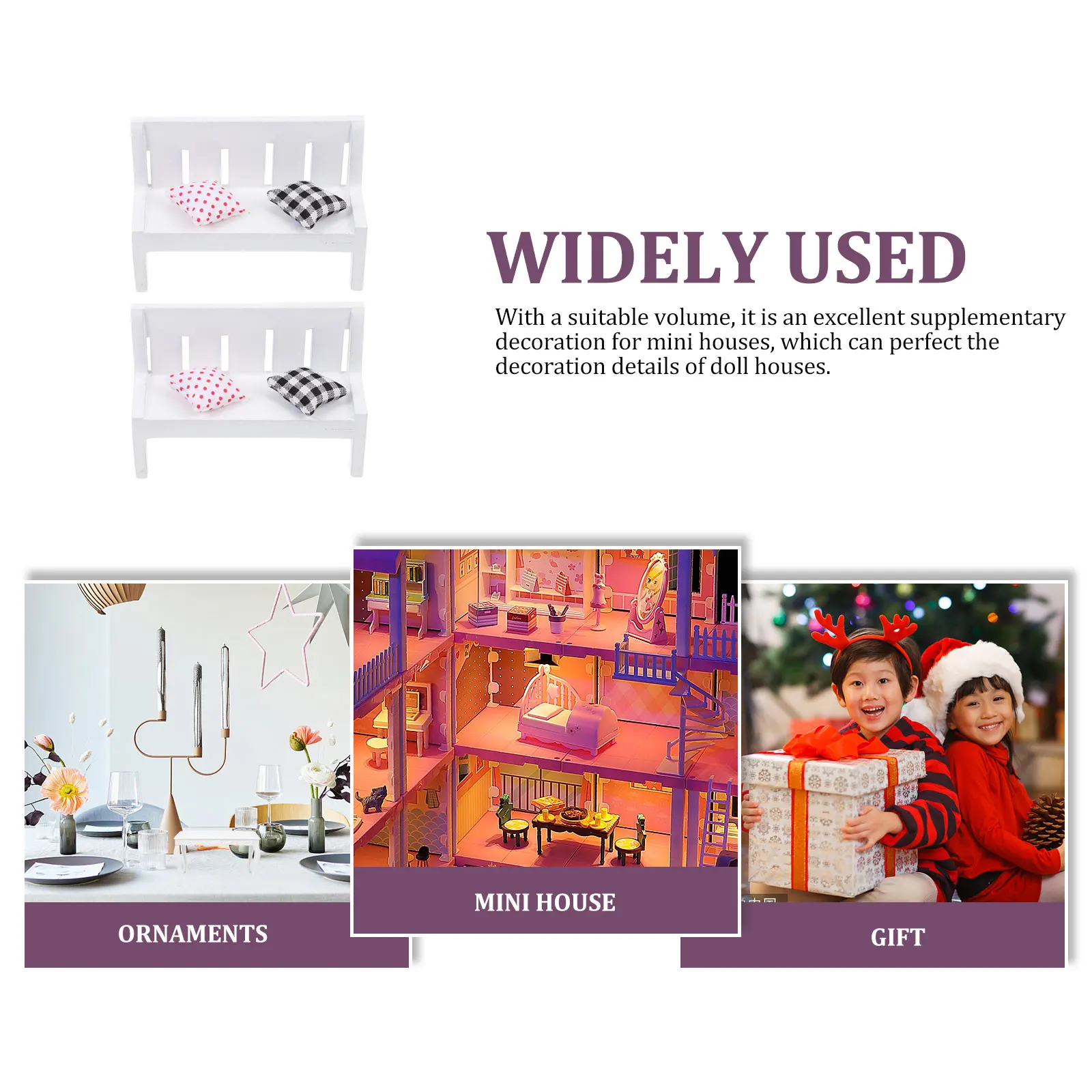 

2 Sets Exquisite Mini Bench Dollhouse Small Furniture Decor Realistic Simulation Bench Ornament Micro Landscape Scene Prop Warm