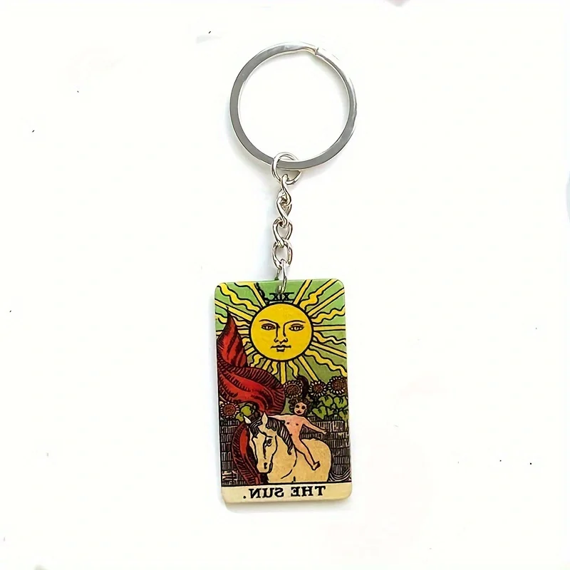 Acrylic Sun Moon Tarot Card Game Keychains For Friend New Creative Funny Devil Oracle Cards Pendent Bag Box Car Key Ring Jewelry