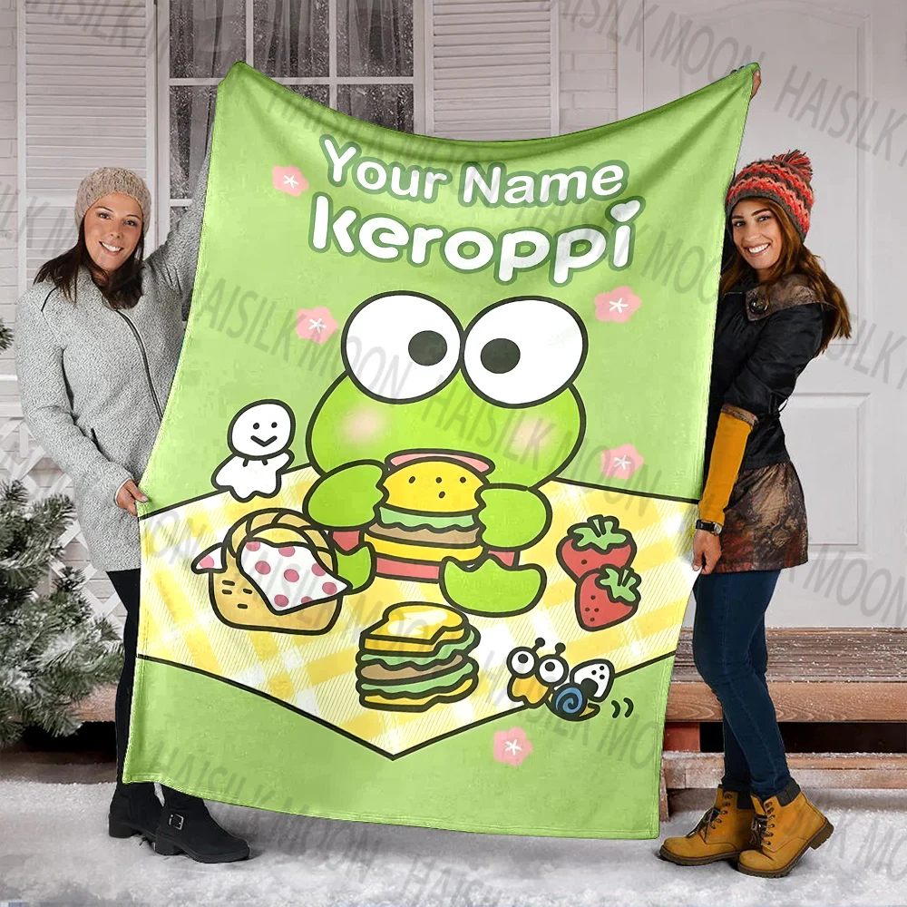 (Memo U Name) Customized Name Sanrio Keroppi Printed Blanket All Seasons Multi-purpose Blanket Suitable for Sofa, Travel, Car