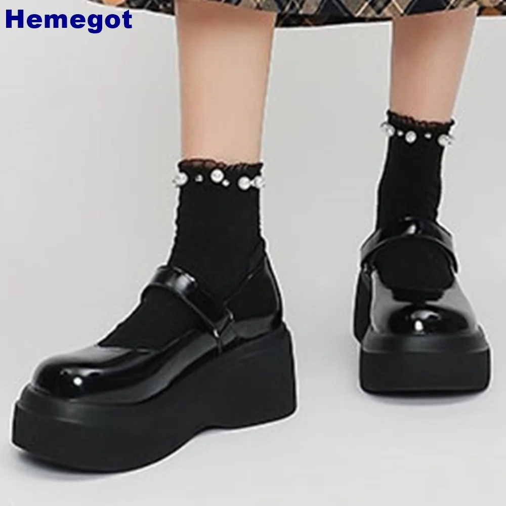 Platform Round Toe Mary Jane Shoes 2024 Spring New Casual Street Style Buckle Pumps Solid Color Fashion Women's Shoes