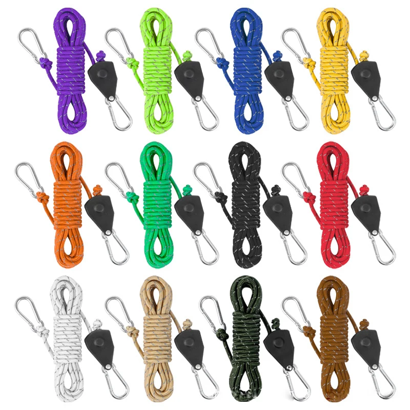 1PC 4mm Reflective Camping Tent Rope Tightener Windproof Buckle Pulley Ratchet Awning Hook - Durable Outdoor Tie-Down Solution