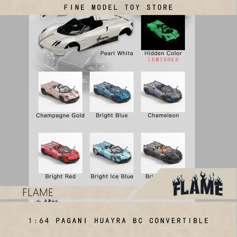 Flame 1:64 Pagani Huayra BC Convertible Limited Edition Luminous Hidden Resin Car Model Toy Gift