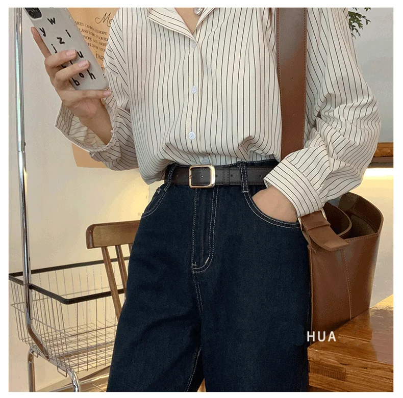 Women's Black Leather Belt Versatile High-End Retro Style Casual Waist Accessory for Jeans Summer Student Fashion