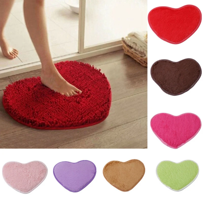 1pcs Fluffy 26*37cm Love Heart Shape Non-slip Bath Mats Bathroom Carpet Set 8 Colors Shower Mat Toilet Bathroom Rugs Home Decor