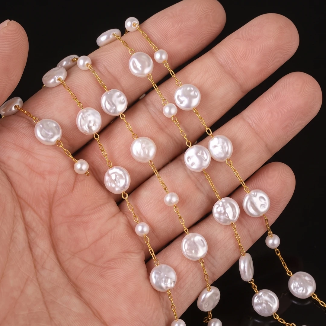 0,5 Meter/1 Meter Goldene Perlenketten für Schmuckherstellung DIY Handwerk Edelstahl Kunstperlen-Kette für Halskette Armband – Detail 3