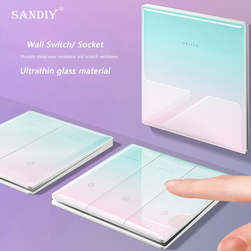 International Electrician Concealed Installation 86 Ultra-thin Tempered Glass Personalized Gradient Color Switch One Open