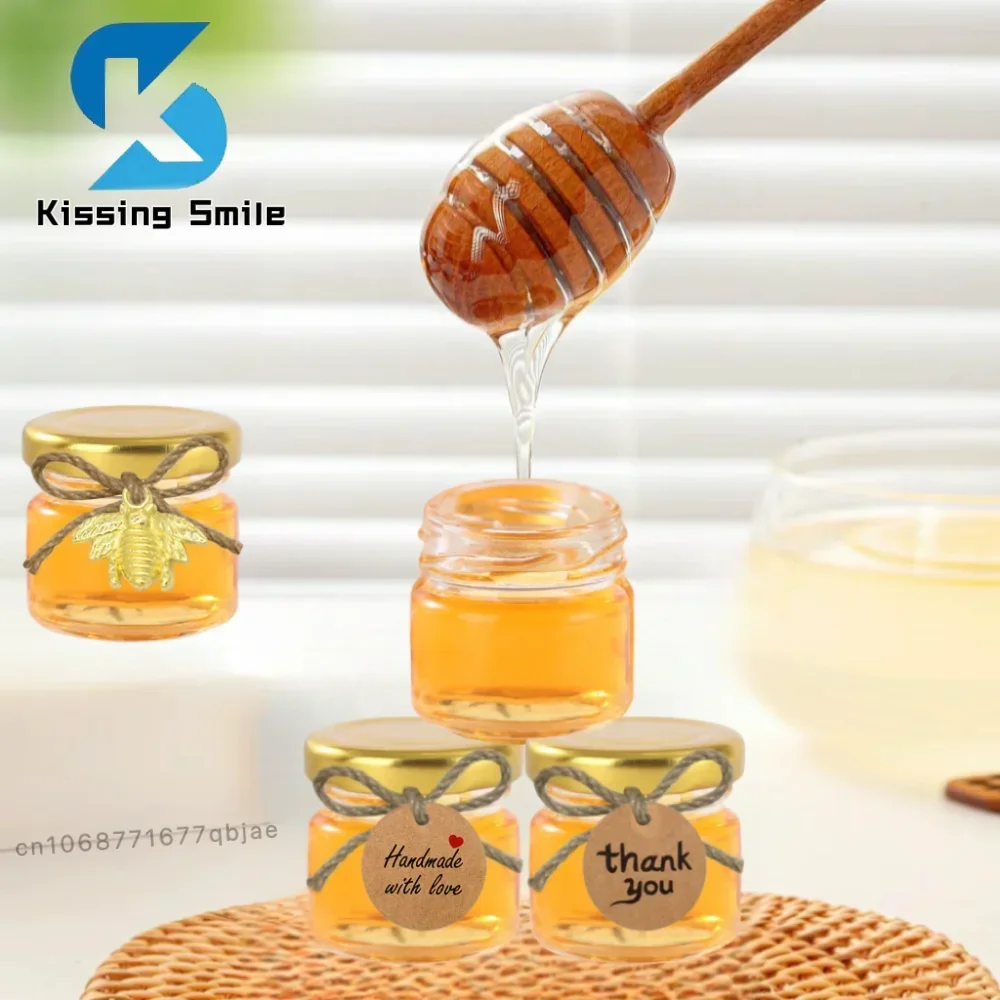 25ml Honey Pot Wedding Thank You Gift Jars with Lid Lable Paper Hang Tags for Handmade Items Mini Jam Container Glass Bottle