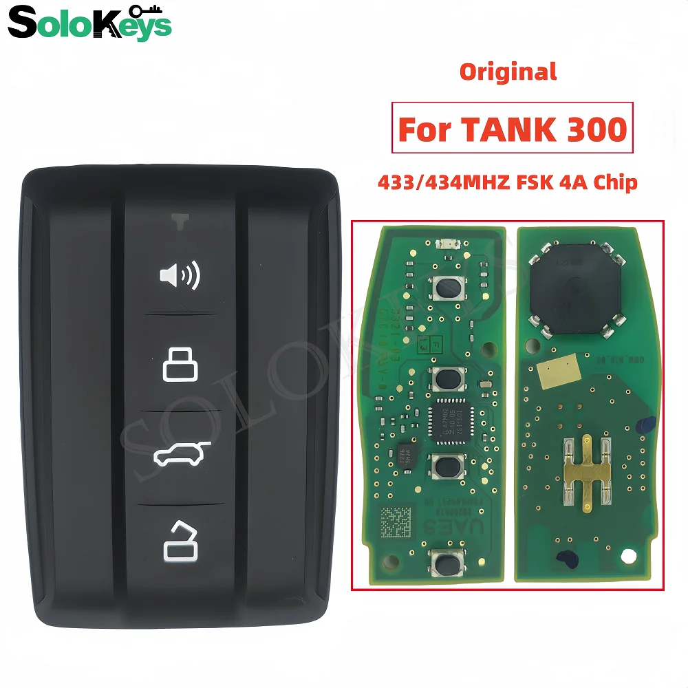 

SOLOKEYS FCCID:F03H00G018 3608105KXM01A For Great Wall TANK 300 Original Smart Remote Key 4 Buttons 433/434MHZ 4AChip With LOGO