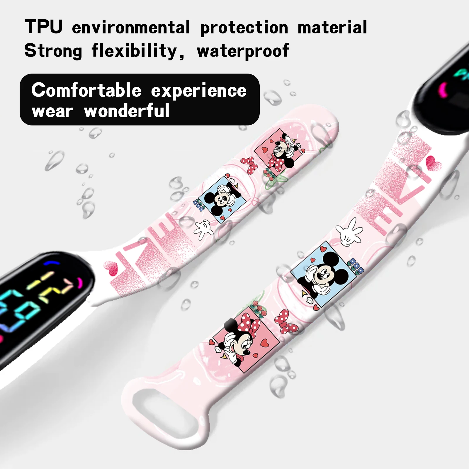 Tali Jam Kartun Disney Minnie Mouse untuk Xiaomi Mi Band 10/9/8, Gelang Pengganti Tali Silikon Cetak Lucu Hadiah untuk Wanita