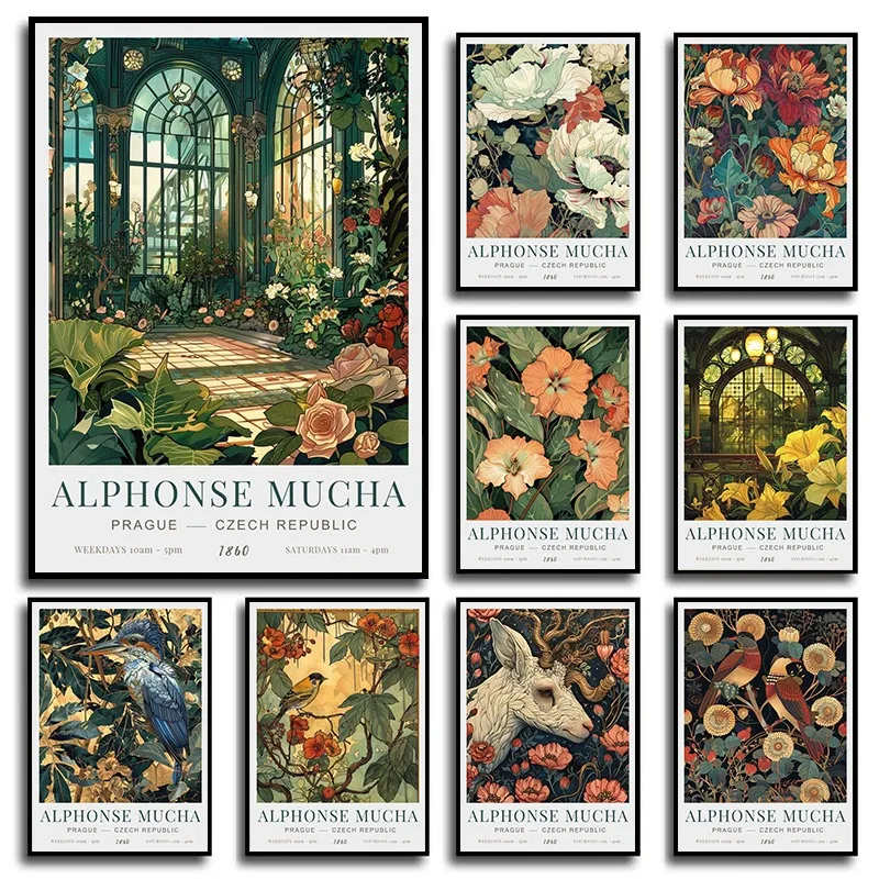 Vintage Alphonse Mucha Artwork Animals Birds Flowers Posters and Prints Canvas Printing Wall Art Picture for Living Room Decor