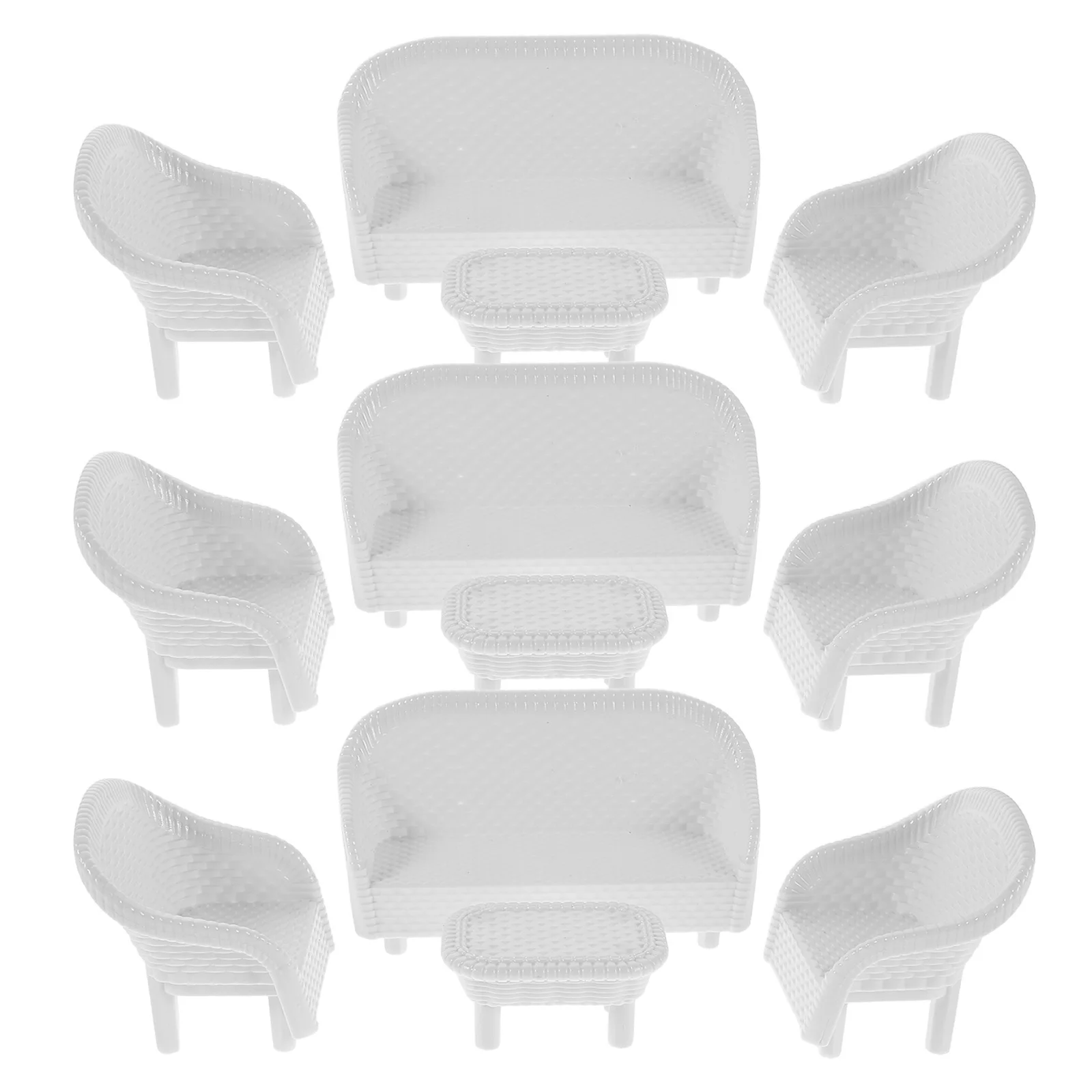 

3Sets Miniature Furniture Plastic White Sofa Chair Set Pretend Play Fairy Garden Sand Table Decoration Dollhouse Furniture