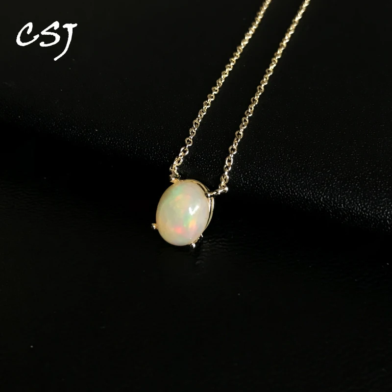 

CSJ Elegant Natural Opal Pendant 925 Silver Sterling Black Opal Gemstone Necklace for Women Party Birthday Jewelry Gift