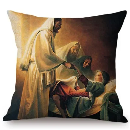 45X45CM Oil Painting Home Decoration Pillowcase Jesus Christ Portrait Christian Art Cotton Linen Cushion Cover Car Decoration  .