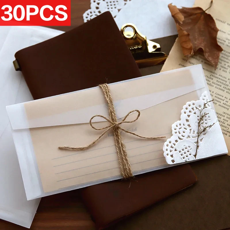 30 unids/pack de sobres de papel sulfúrico de alta calidad, sobres de letras translúcidos para tarjetas de invitación de boda