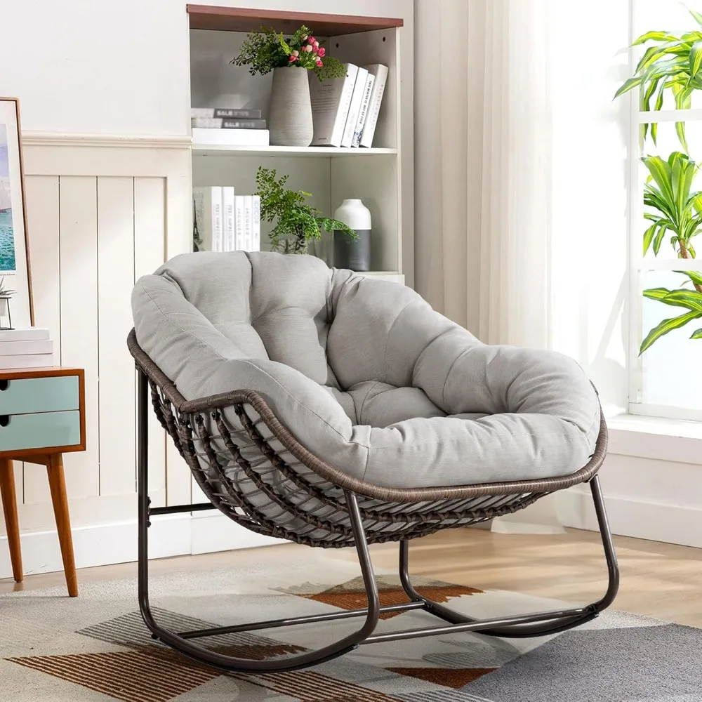 

Large Indoor Outdoor Rocking Chair, Oversized Rocking Papasan Chair Frame Outdoor Rocker, Comfy Wicker Egg Chairs Lounge