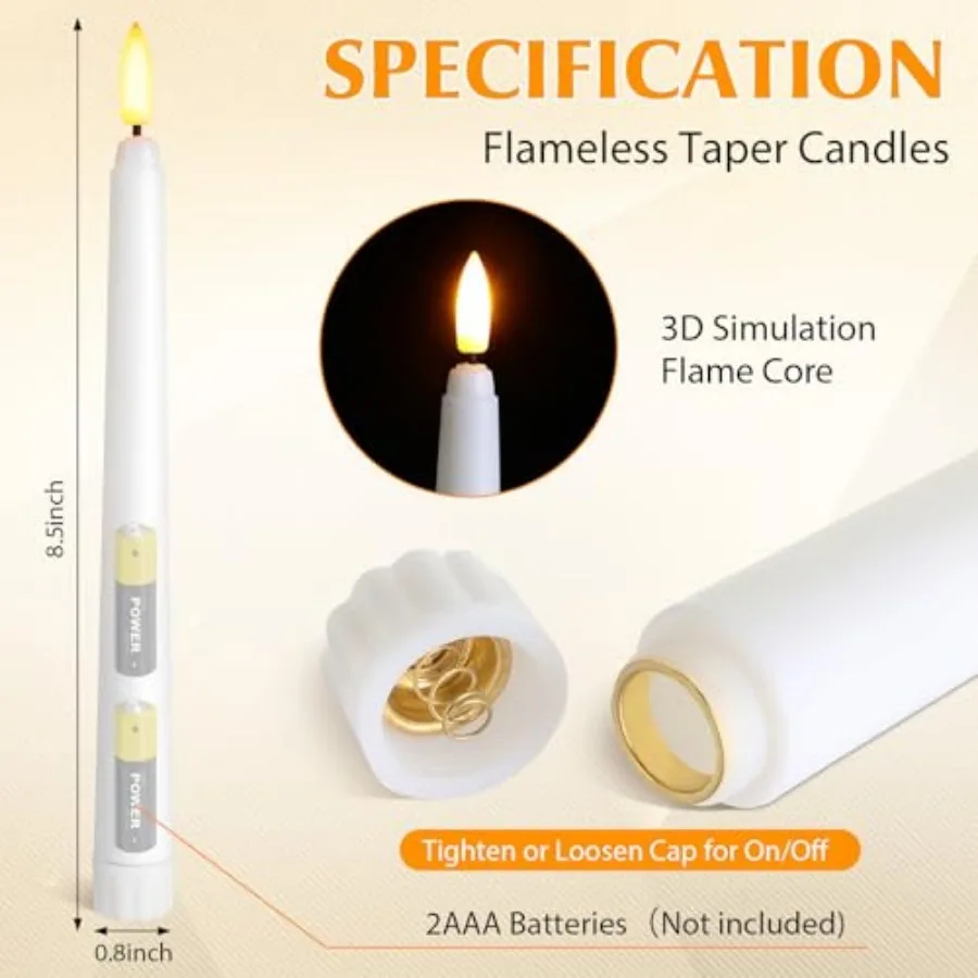 Pcs Flameless Taper Candles Battery Operated Taper Candles Bulk LED Flickering White Candlesticks for Wedding Church Table Cent