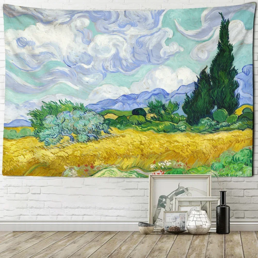 

Wheat Field and Cypress Tapestry Van Gogh Landscape Living Room Home Background Hanging Cloth Wall Decoration