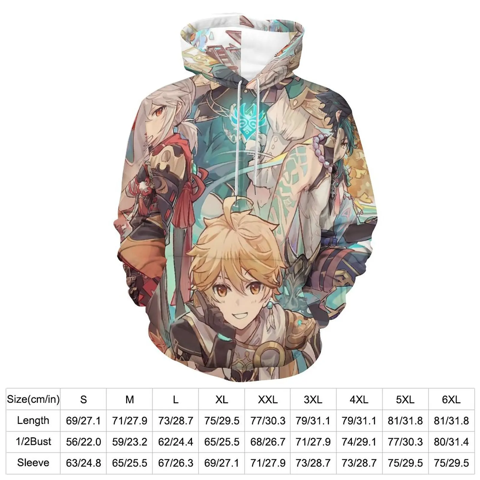 Genshin Impact Casual Hoodies Long-Sleeve Kazuha Print Elegant Pullover Hoodie Autumn Streetwear Pattern Oversized Clothing